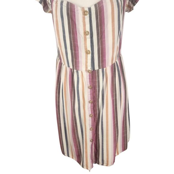 Aéropostale Multicolor Strip Button Accent Square Neck Smocked Dress Size Large - Picture 2 of 4